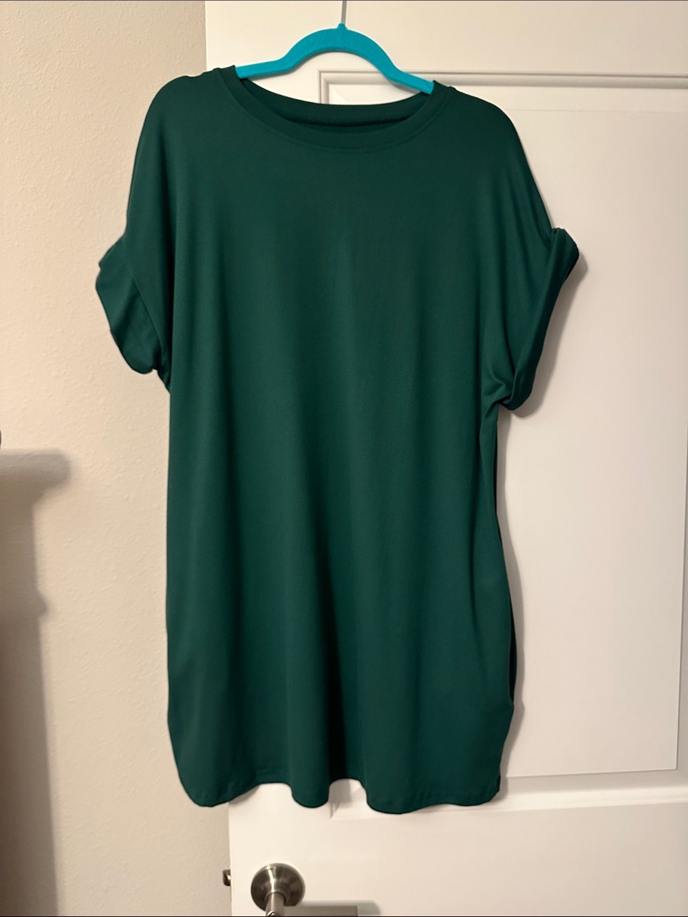 Women's Short Sleeve Dress with Cuffed Sleeves - Forest Green